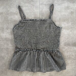 Old Navy Black/White Gingham Smocked Peplum Cami Top- L - Good Condition
